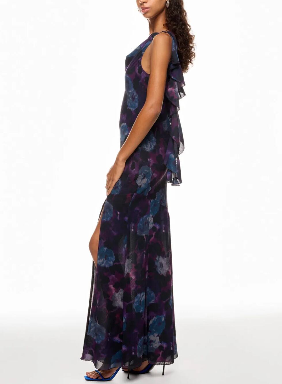 Rotate Purple Chiffon Slip Maxi Dress SIZE 2 Ruffle Formal Party Watercolor $430